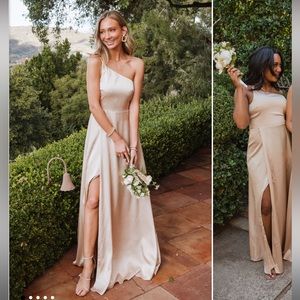 SHOW ME YOUR MUMU WEDDING CHAMPAGNE DRESS SHANNON ONE SHOULDER SMALL